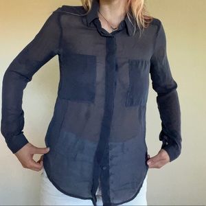 Sheer navy blue button down